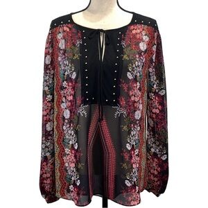 BISOU BISOU SHEER PRINTED TOP WITH GOLD DETAIL SIZE L